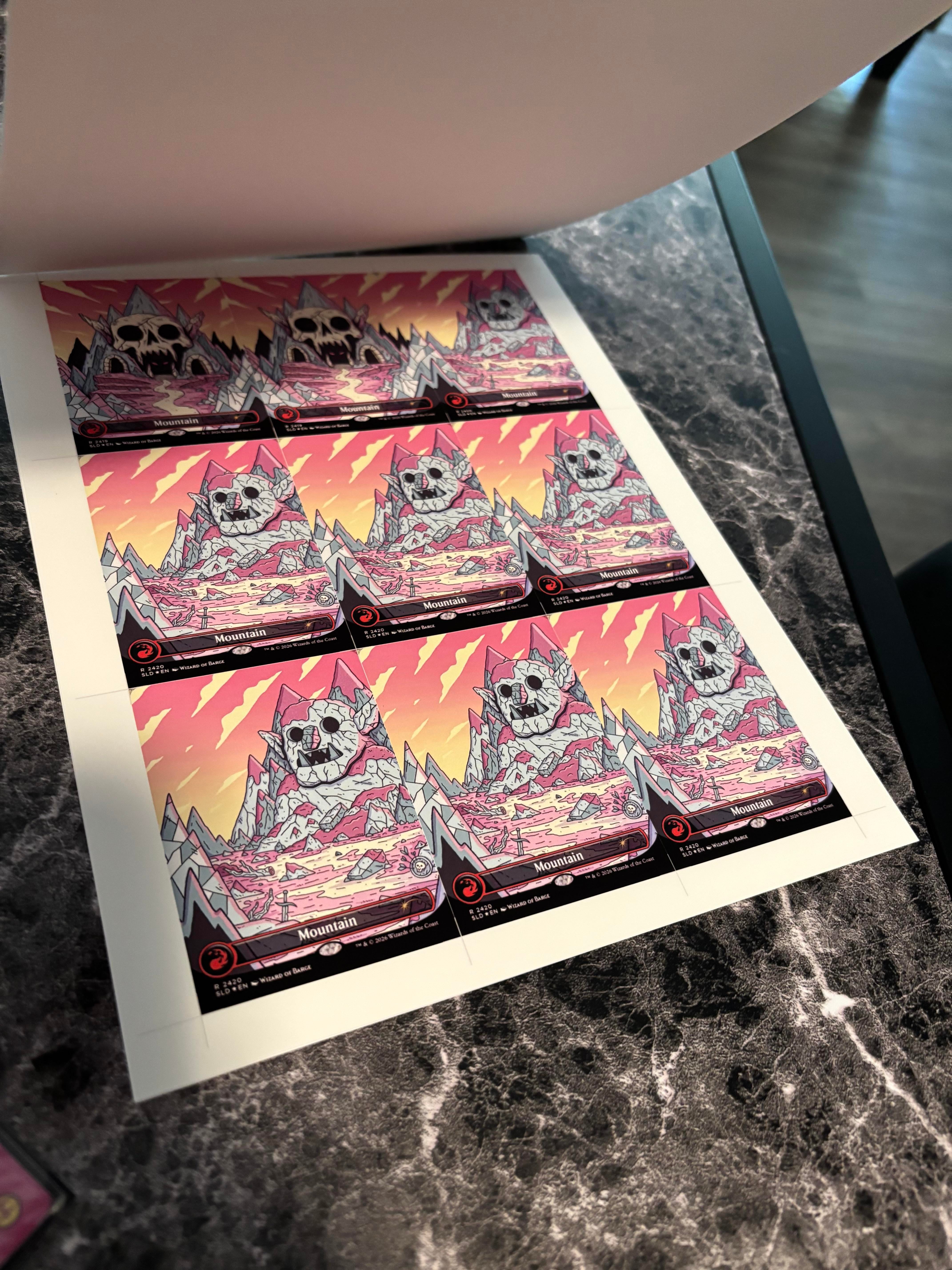 Close-up of first homemade MTG proxy cards printed at home