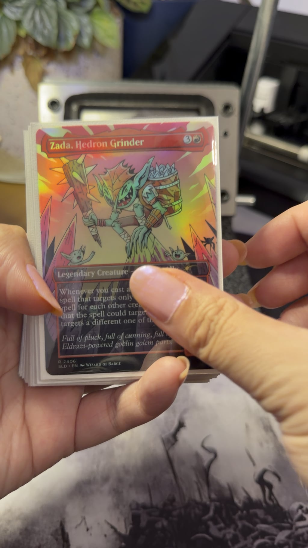 Holographic Goblin Storm proxy deck shown in a Reddit video